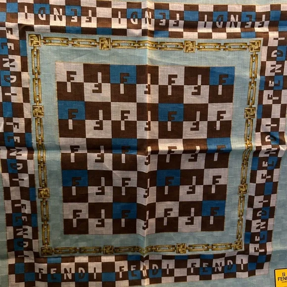 Fendi Brown and Blue Geometric Scarf - Picture 2 of 5